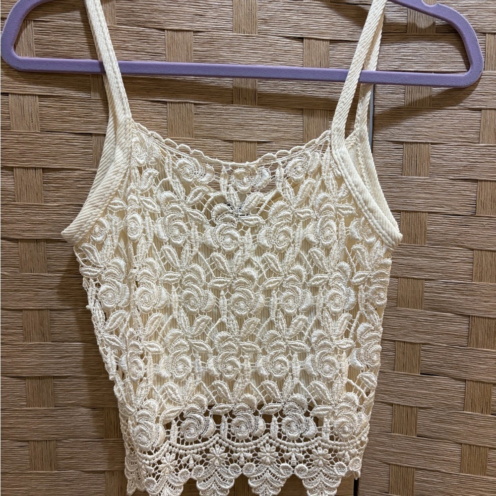 90s Vintage 100% Cotton Elegant Cream Lace Crop Top Size M/L EUC paper tag - Picture 2 of 9